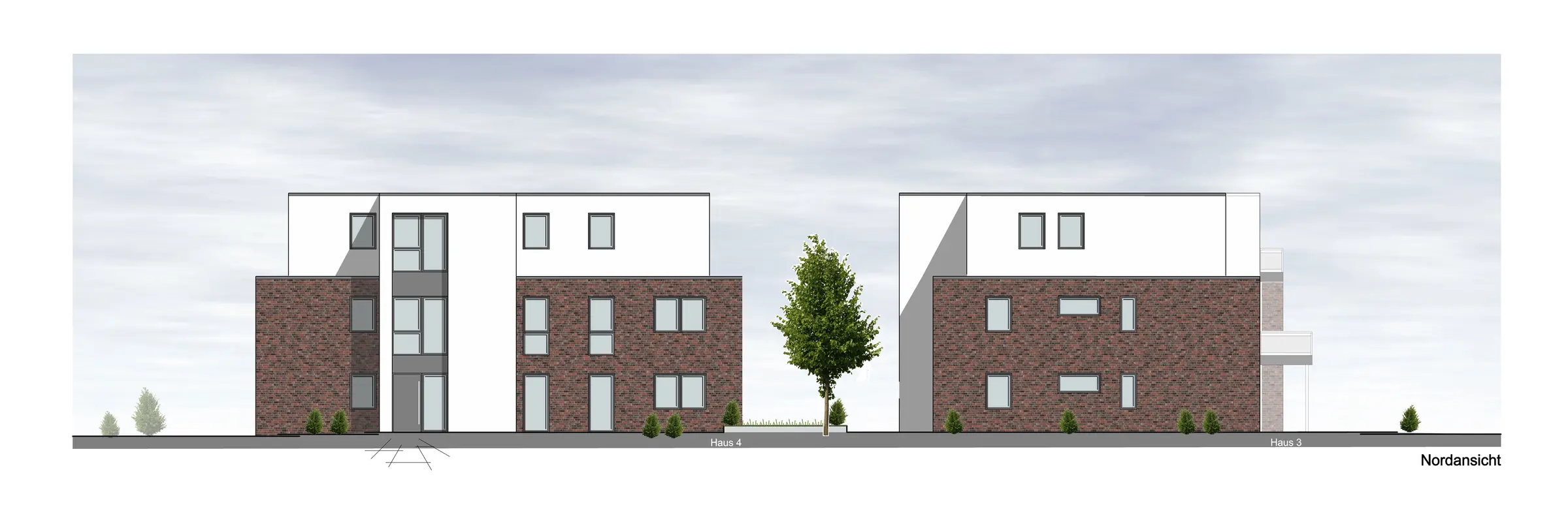 Geplante Nordansicht der Mehrfamilienhäuser 3 und 4 an der Johowstr.