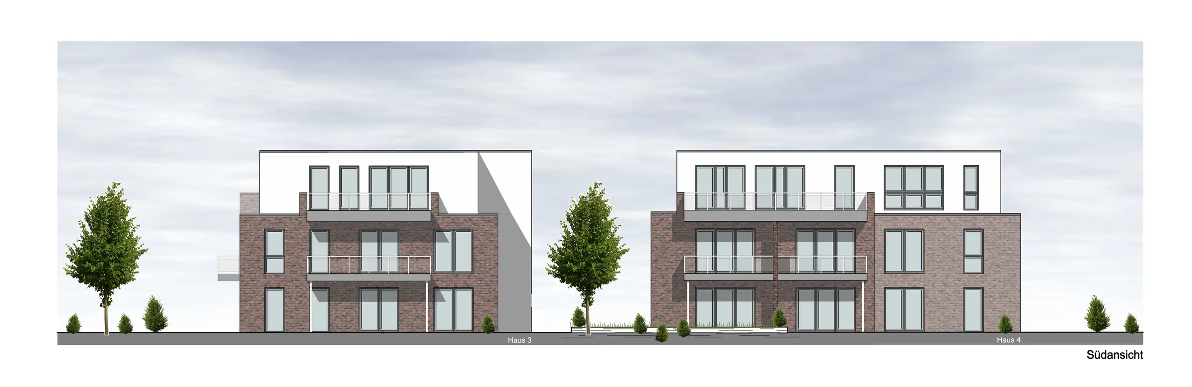 Geplante Südansicht der Mehrfamilienhäuser 3 und 4 an der Johowstr.