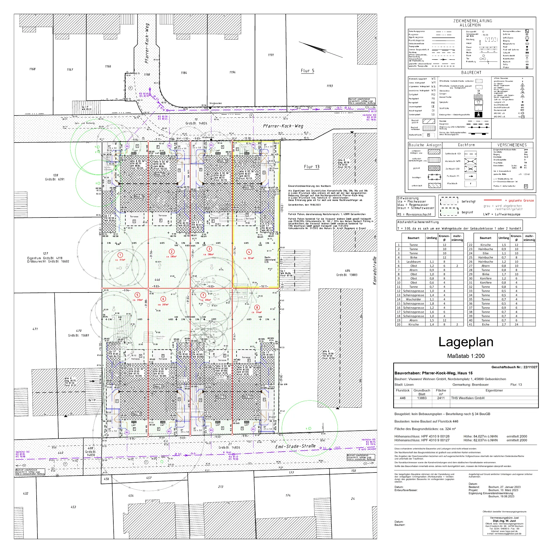 Lageplan des Bauvorhabens Lünen mit den Häusern 1 bis 8 am Pfarrer-Kock-Weg und an der Emil-Stade-Straße
